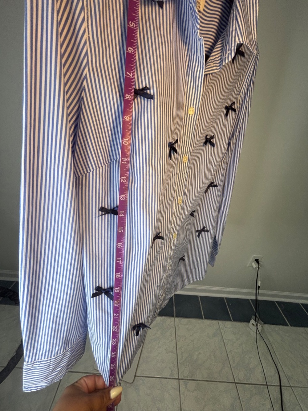 J.Crew Blue White Striped Bow Detail Button Down Shirt | Classic Preppy Chic - Picture 9 of 10